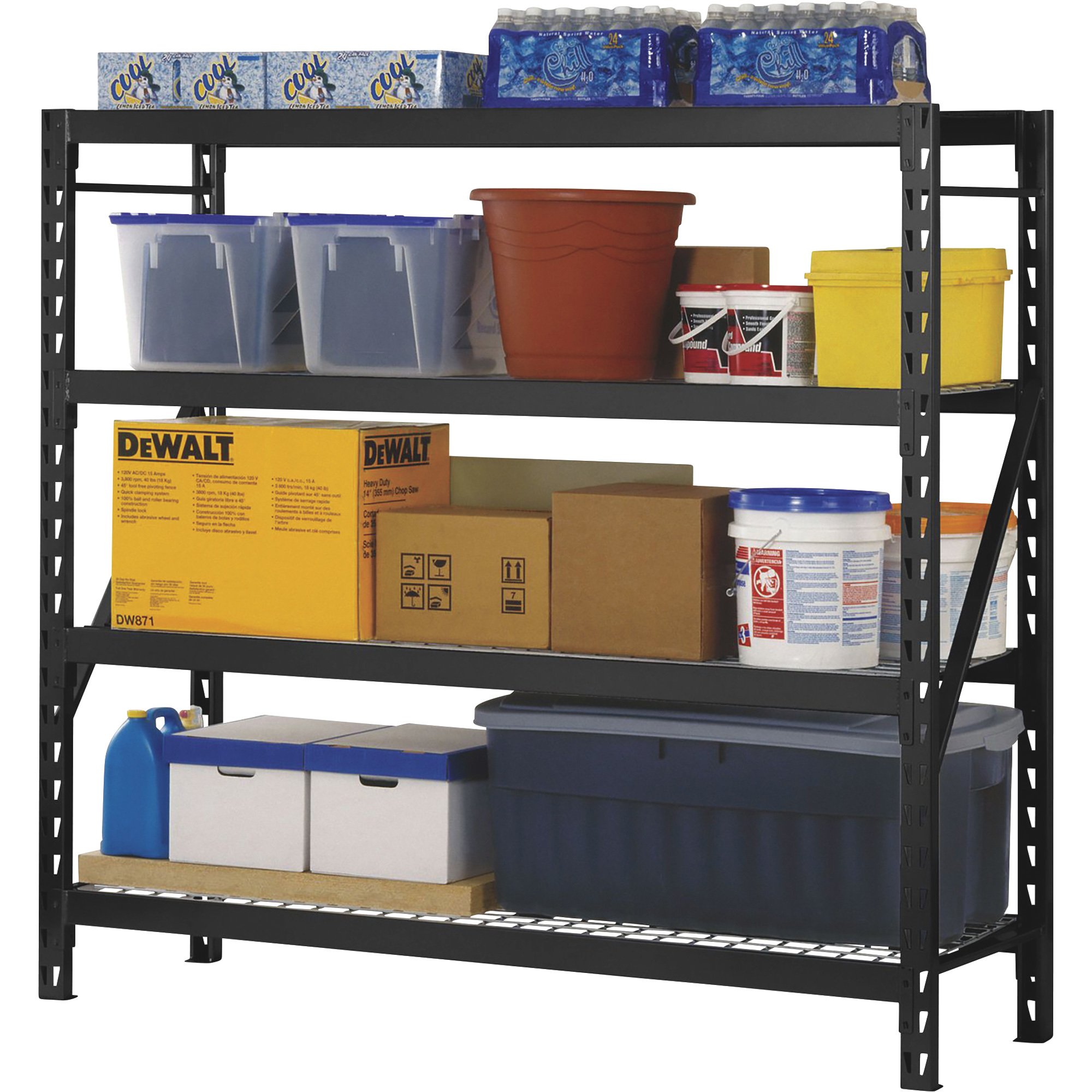 Edsal 4-Tier Welded Steel Shelving Rack, 77in.W x 24in.D x 72in.H, Model# BW2472W4BLK